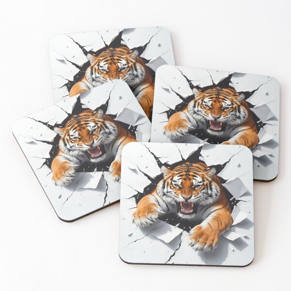 Item preview, A Ferocious Tiger Breaking Through A Stunning 3d Art Design Roaring Tiger Breaking Through A Barrier 3d Illustration designed and sold by Matt_Smith.