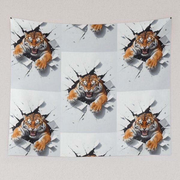 Item preview, A Ferocious Tiger Breaking Through A Stunning 3d Art Design Roaring Tiger Breaking Through A Barrier 3d Illustration designed and sold by Matt_Smith.