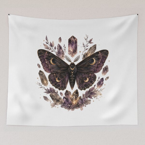 Item preview, Dark Moth and Crystals — Mystical Gothic Watercolor Art designed and sold by DreamelleStudio.