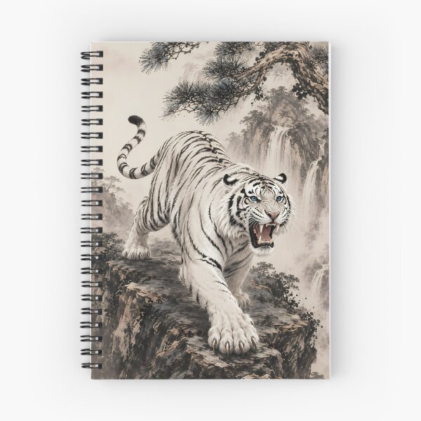 Item preview, White Tiger Roaring Ink Wash Painting | Traditional Chinese Watercolor Wildlife Art designed and sold by ManJiangHong.