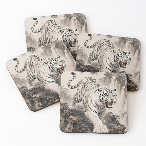 Item preview, White Tiger Roaring Ink Wash Painting | Traditional Chinese Watercolor Wildlife Art designed and sold by ManJiangHong.