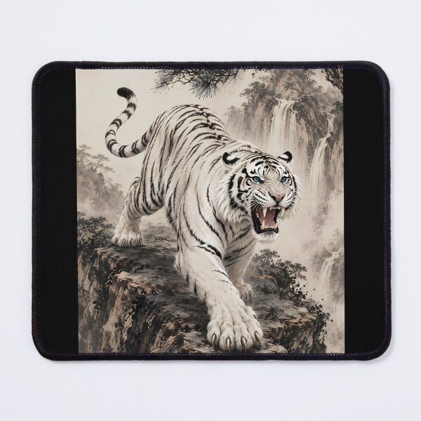 Item preview, White Tiger Roaring Ink Wash Painting | Traditional Chinese Watercolor Wildlife Art designed and sold by ManJiangHong.