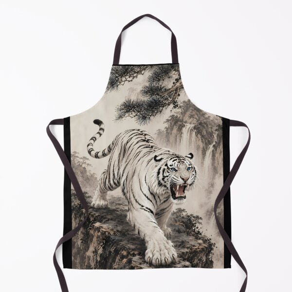 Item preview, White Tiger Roaring Ink Wash Painting | Traditional Chinese Watercolor Wildlife Art designed and sold by ManJiangHong.