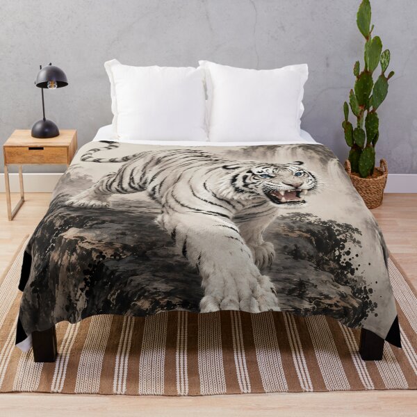 Item preview, White Tiger Roaring Ink Wash Painting | Traditional Chinese Watercolor Wildlife Art designed and sold by ManJiangHong.