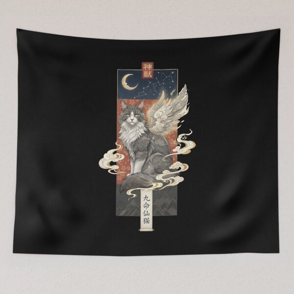 Item preview, Japanese Winged Mythical Cat Traditional Gift designed and sold by DrawHandArt.