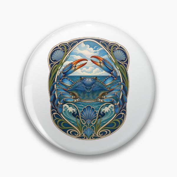 Item preview, Art Nouveau Blue Crab Ocean Marine Sea Life Design designed and sold by AntiqueImages.