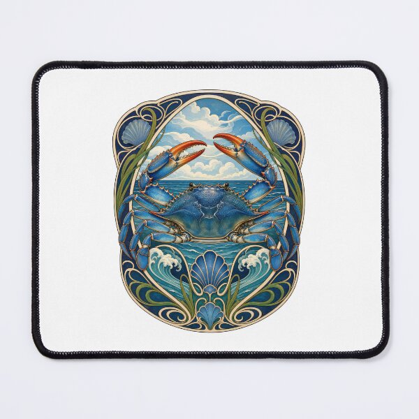 Item preview, Art Nouveau Blue Crab Ocean Marine Sea Life Design designed and sold by AntiqueImages.