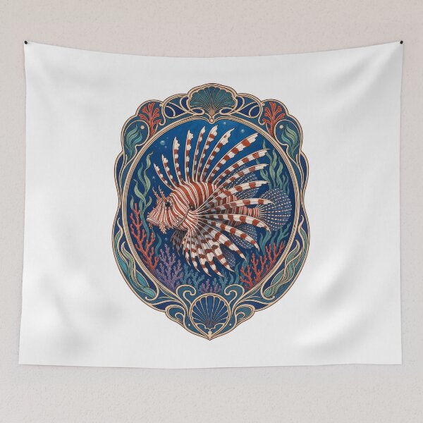 Item preview, Lionfish Ocean Art Nouveau Marine Life Design designed and sold by AntiqueImages.