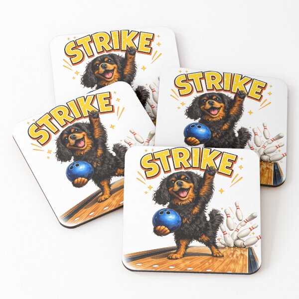 Item preview, Black and Tan Cavalier Bowling a Strike designed and sold by SpottyRainbow.