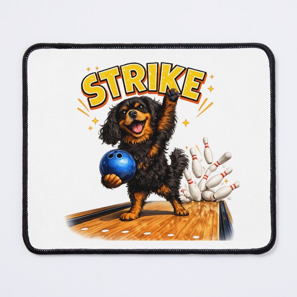 Item preview, Black and Tan Cavalier Bowling a Strike designed and sold by SpottyRainbow.