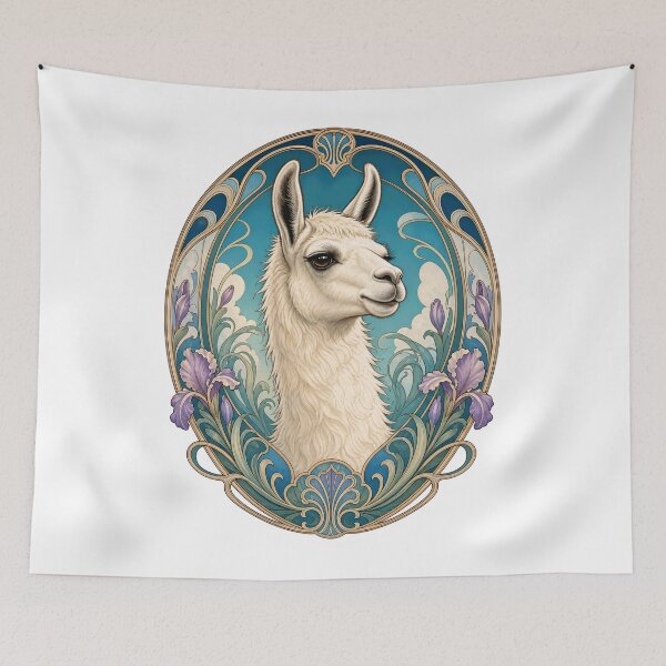 Item preview, Vintage Llama Art Nouveau Floral Animal Design designed and sold by AntiqueImages.
