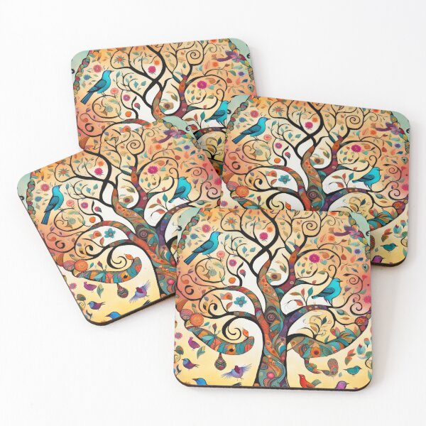 Item preview, Colorful Tree of Life with Birds and Whimsical Floral Design designed and sold by pinkal.