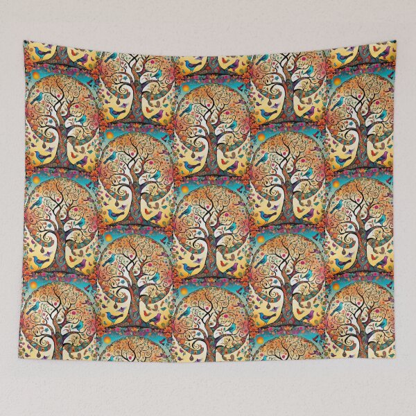 Item preview, Colorful Tree of Life with Birds and Whimsical Floral Design designed and sold by pinkal.