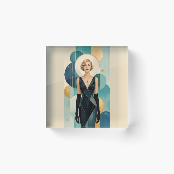 Item preview, 1920s Flapper Woman with blonde hair in Modern Minimalist Art Style with blue designed and sold by Lucia Amaris Art.