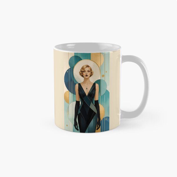 Item preview, 1920s Flapper Woman with blonde hair in Modern Minimalist Art Style with blue designed and sold by Lucia Amaris Art.