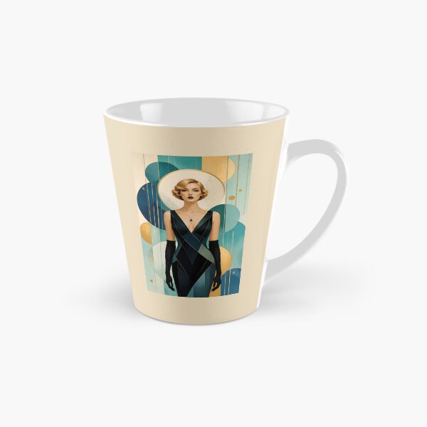Item preview, 1920s Flapper Woman with blonde hair in Modern Minimalist Art Style with blue designed and sold by Lucia Amaris Art.