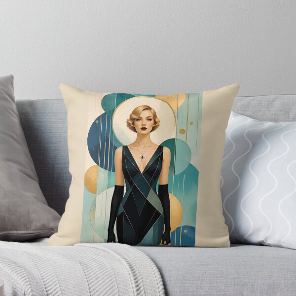 Item preview, 1920s Flapper Woman with blonde hair in Modern Minimalist Art Style with blue designed and sold by Lucia Amaris Art.