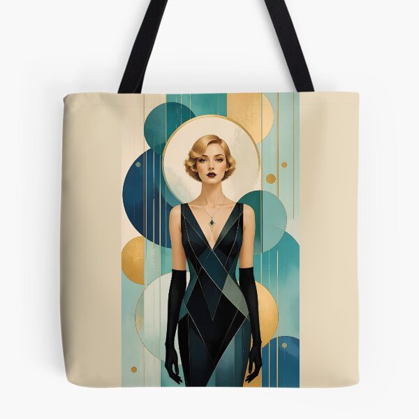 Item preview, 1920s Flapper Woman with blonde hair in Modern Minimalist Art Style with blue designed and sold by Lucia Amaris Art.