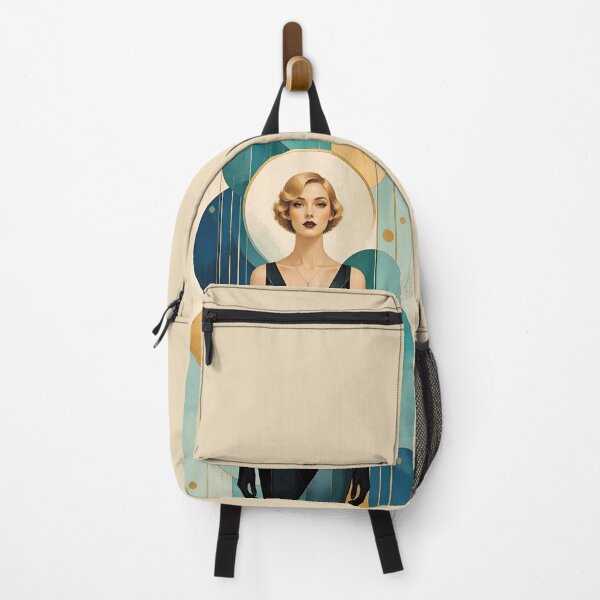 Item preview, 1920s Flapper Woman with blonde hair in Modern Minimalist Art Style with blue designed and sold by Lucia Amaris Art.