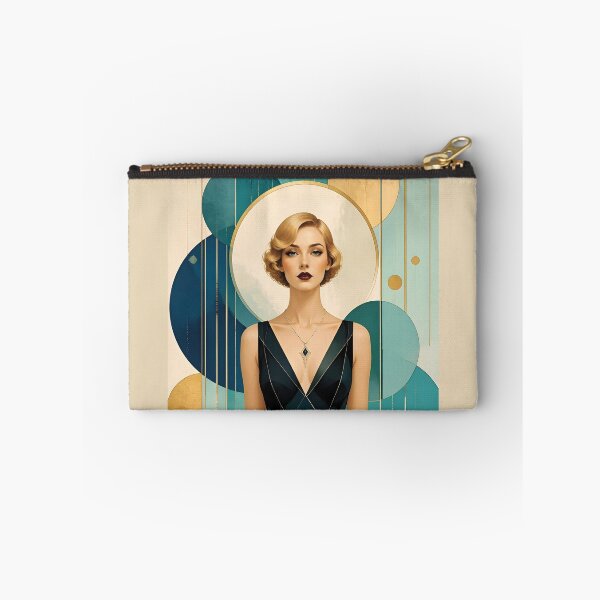 Item preview, 1920s Flapper Woman with blonde hair in Modern Minimalist Art Style with blue designed and sold by Lucia Amaris Art.