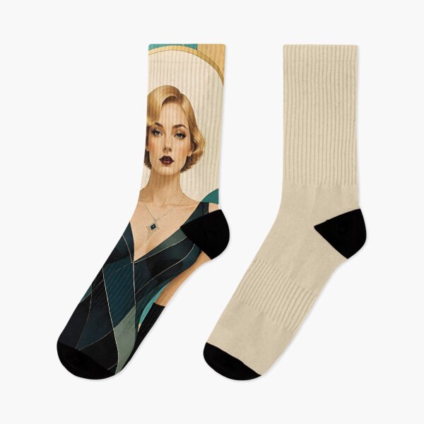 Item preview, 1920s Flapper Woman with blonde hair in Modern Minimalist Art Style with blue designed and sold by Lucia Amaris Art.