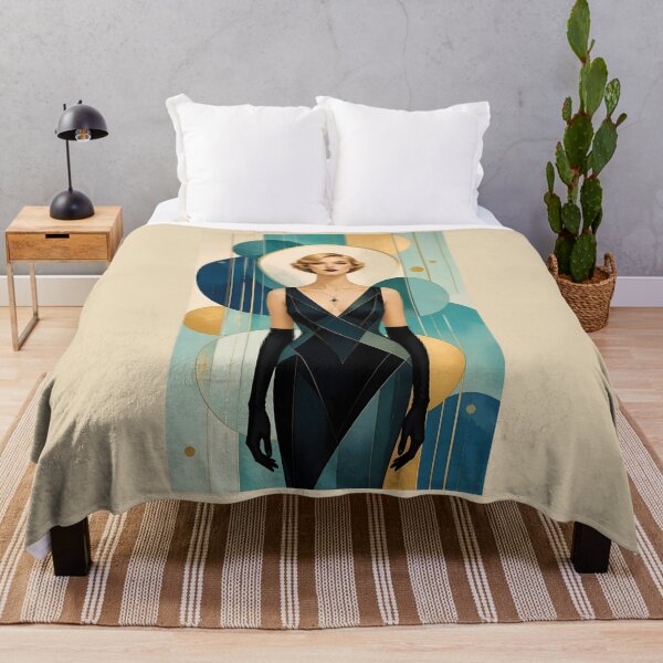 Item preview, 1920s Flapper Woman with blonde hair in Modern Minimalist Art Style with blue designed and sold by Lucia Amaris Art.