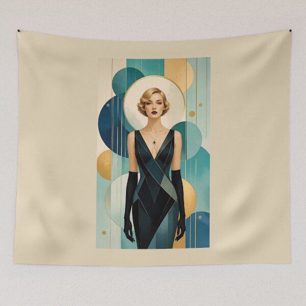 Item preview, 1920s Flapper Woman with blonde hair in Modern Minimalist Art Style with blue designed and sold by Lucia Amaris Art.