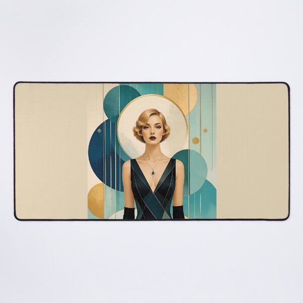 Item preview, 1920s Flapper Woman with blonde hair in Modern Minimalist Art Style with blue designed and sold by Lucia Amaris Art.