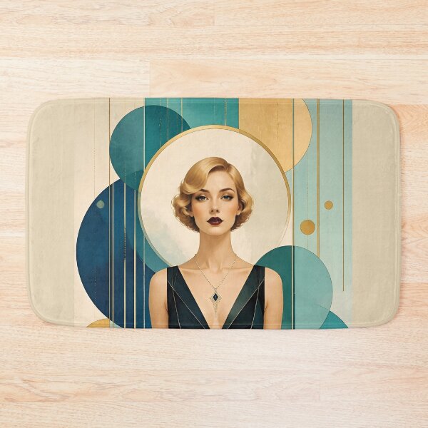 Item preview, 1920s Flapper Woman with blonde hair in Modern Minimalist Art Style with blue designed and sold by Lucia Amaris Art.