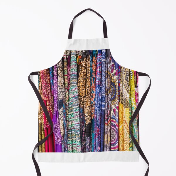 Item preview, Colorful Patterned Fabrics and Scarves Hanging in a Vibrant Textile Market Display designed and sold by Nmallia.