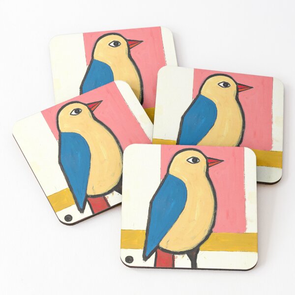 Item preview, Mid Century Modern Folk Bird – Pink and Blue Abstract Art designed and sold by Filora Atelier | Bird Art.