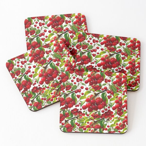 Item preview, Vintage Watercolor Cherry Seamless Pattern with Ripe Red Cherries designed and sold by Joyfulfabric.