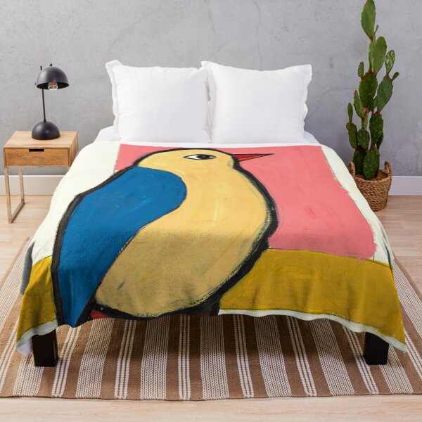 Item preview, Mid Century Modern Folk Bird – Pink and Blue Abstract Art designed and sold by Filora Atelier | Bird Art.