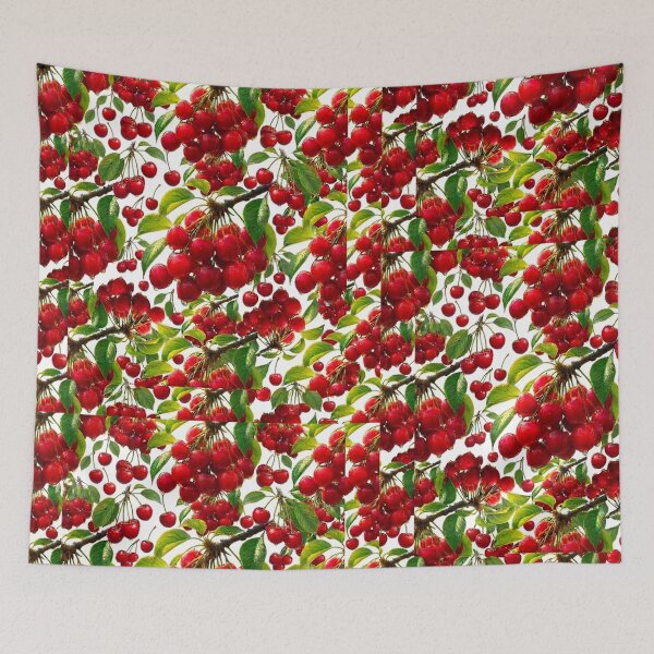 Item preview, Vintage Watercolor Cherry Seamless Pattern with Ripe Red Cherries designed and sold by Joyfulfabric.
