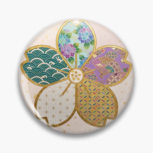 Item preview, Sakura — Japanese Cherry Blossom Crest Art Print | Hydrangea & Shell Kamon Pattern designed and sold by KimonoKotoba.