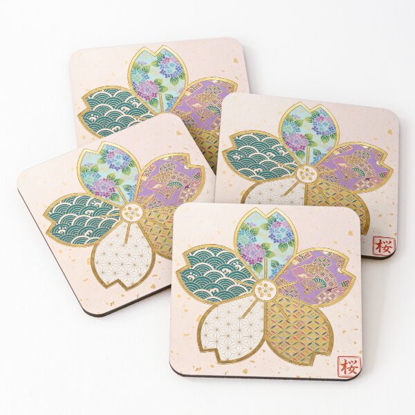 Item preview, Sakura — Japanese Cherry Blossom Crest Art Print | Hydrangea & Shell Kamon Pattern designed and sold by KimonoKotoba.