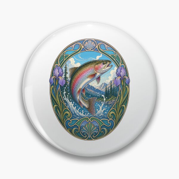 Item preview, Art Nouveau Rainbow Trout Fishing Angler Design designed and sold by AntiqueImages.