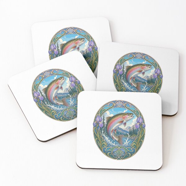 Item preview, Art Nouveau Rainbow Trout Fishing Angler Design designed and sold by AntiqueImages.
