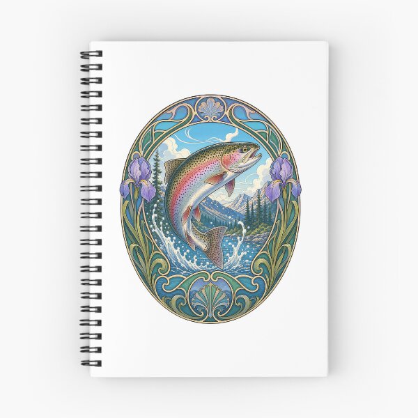 Item preview, Art Nouveau Rainbow Trout Fishing Angler Design designed and sold by AntiqueImages.