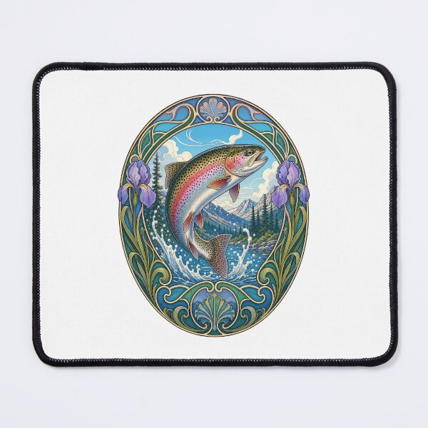 Item preview, Art Nouveau Rainbow Trout Fishing Angler Design designed and sold by AntiqueImages.