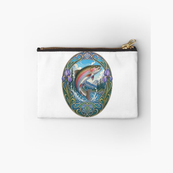 Item preview, Art Nouveau Rainbow Trout Fishing Angler Design designed and sold by AntiqueImages.
