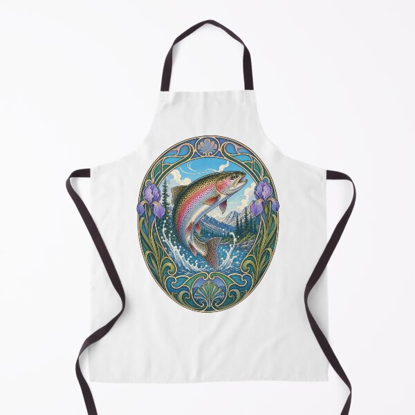 Item preview, Art Nouveau Rainbow Trout Fishing Angler Design designed and sold by AntiqueImages.