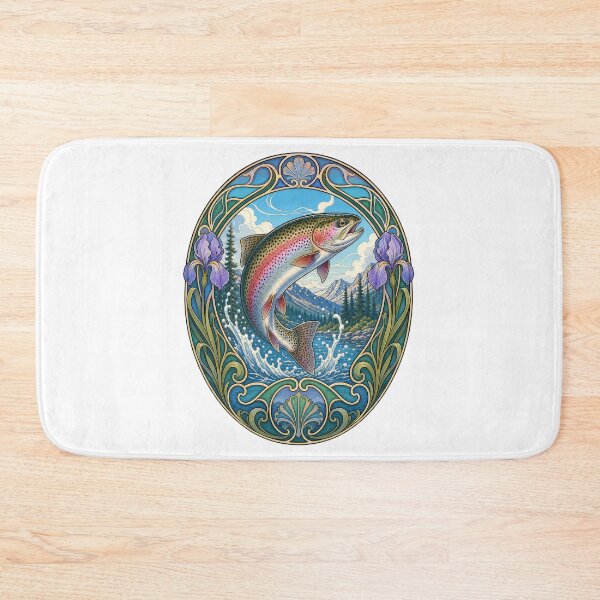 Item preview, Art Nouveau Rainbow Trout Fishing Angler Design designed and sold by AntiqueImages.