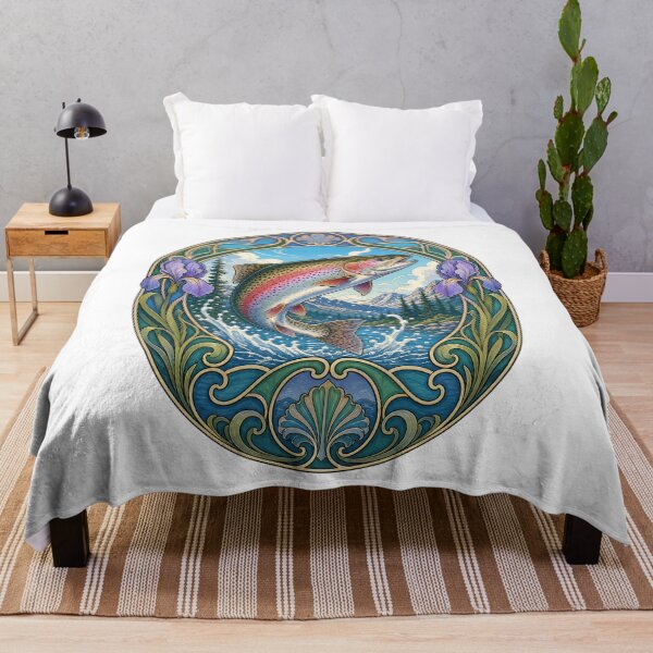 Item preview, Art Nouveau Rainbow Trout Fishing Angler Design designed and sold by AntiqueImages.