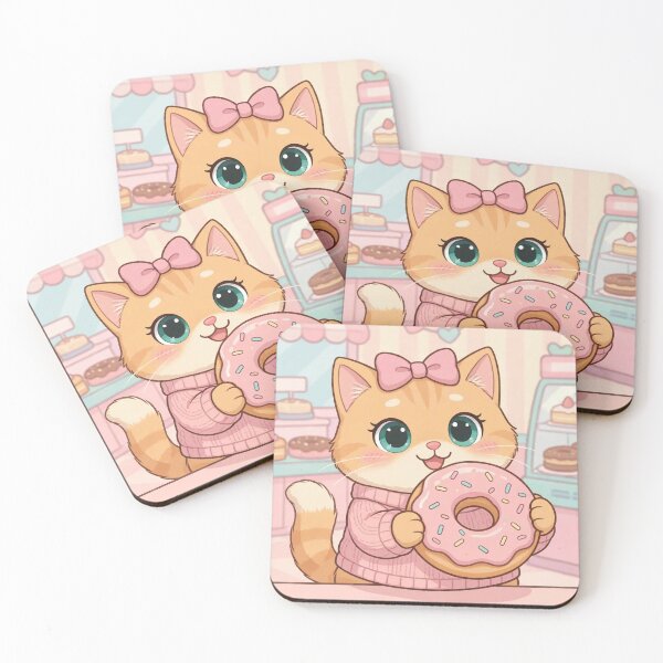 Item preview, Cute Cat Holding Pink Donut designed and sold by Moody Vibes Studio.