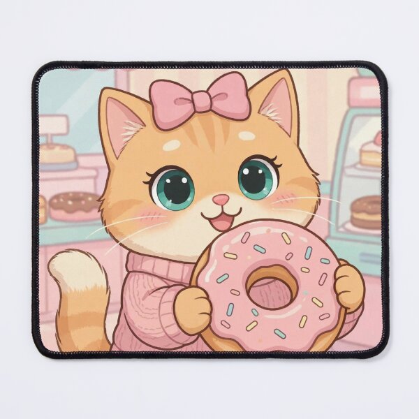Item preview, Cute Cat Holding Pink Donut designed and sold by Moody Vibes Studio.