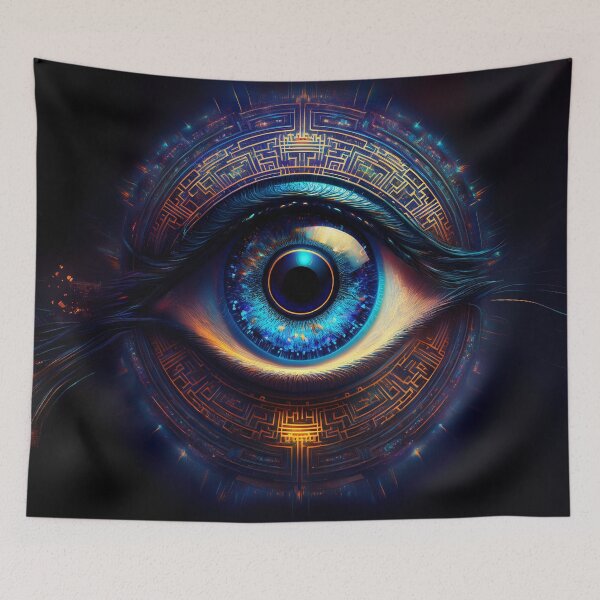 Item preview, Cybernetic All-Seeing Eye - Futuristic Neon Digital Art designed and sold by Outlet Raloel.