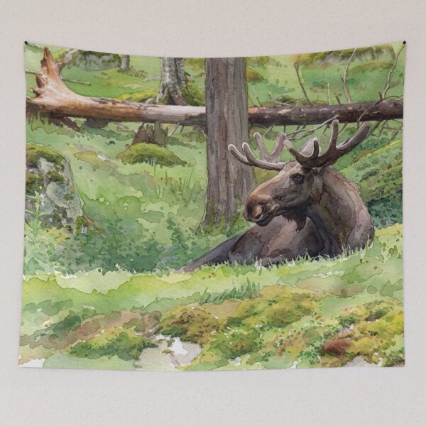 Item preview, Serene Forest Moose Watercolor Painting designed and sold by BLUESKY11a.