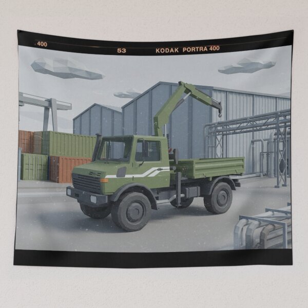 Item preview, Mercedes Unimog Low Poly Industrial Scene designed and sold by Dimensionality.
