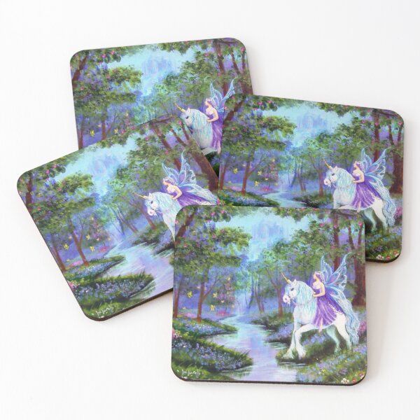 Item preview, Dreaming By The Stream a peaceful tranquil painting of a fairy riding a Unicorn surrounded by flower designed and sold by Lori Richardson.